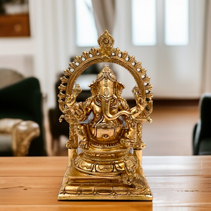 Lord Ganesha Bhagwan seated with Blessing Panchaloha idol - 8.5 inches Nikuressence