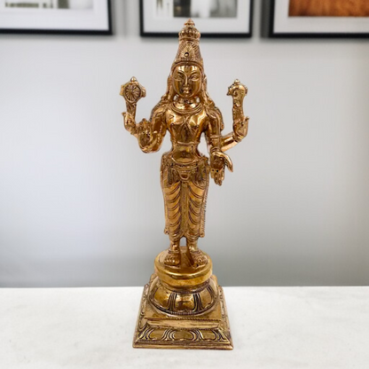 Lord Dhanvantari Narayan standing with Blessing Panchaloha idol - 10.5 Inches Nikuressence