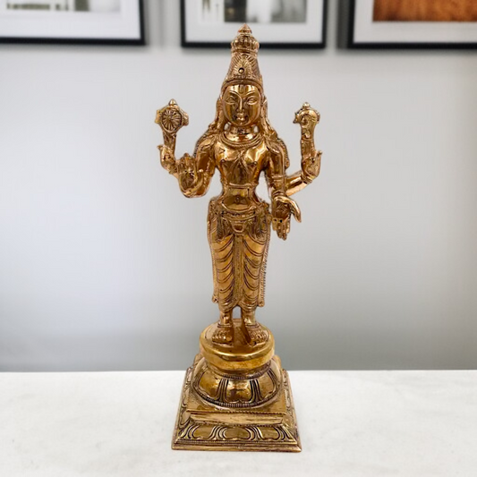 Lord Dhanvantari Narayan standing with Blessing Panchaloha idol - 10.5 Inches Nikuressence