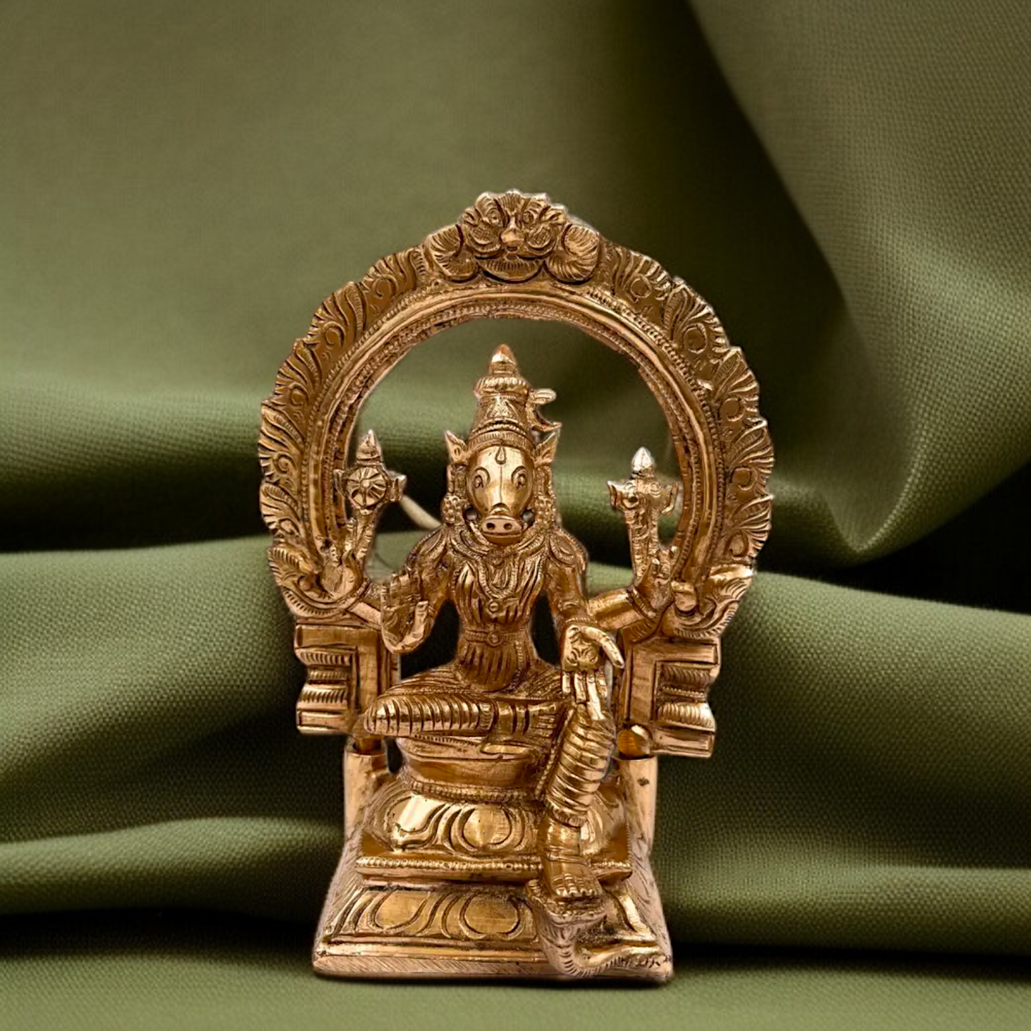Goddess Varahi Amman Devi seated with Blessing Panchaloha bronze statue - 6 inches Nikuressence