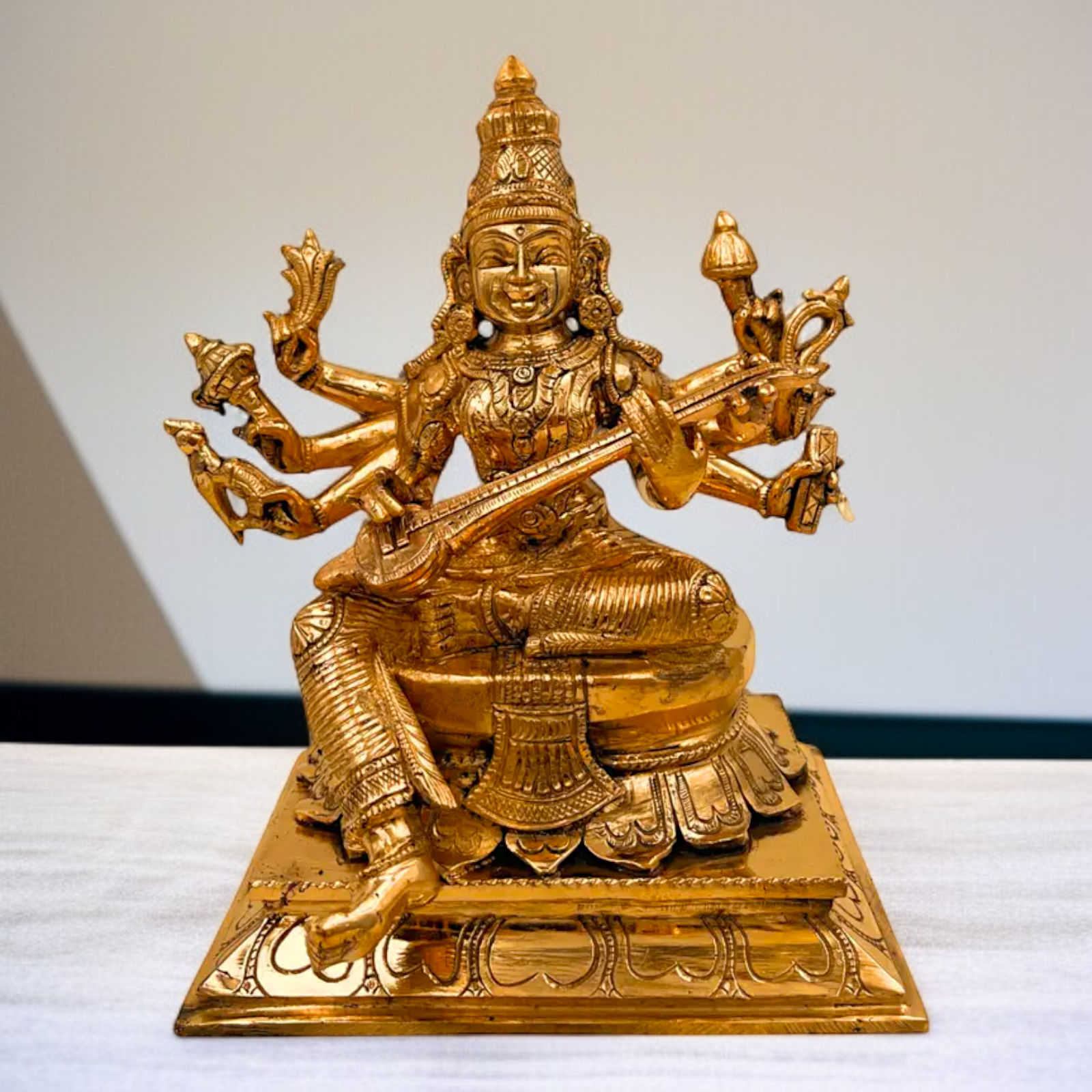 Goddess Raja Matangi seated on Lotus with Playing Veena Panchaloha idol - 9 Inches Nikuressence