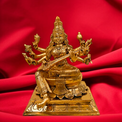 Goddess Raja Matangi seated on Lotus with Playing Veena Panchaloha idol - 9 Inches Nikuressence