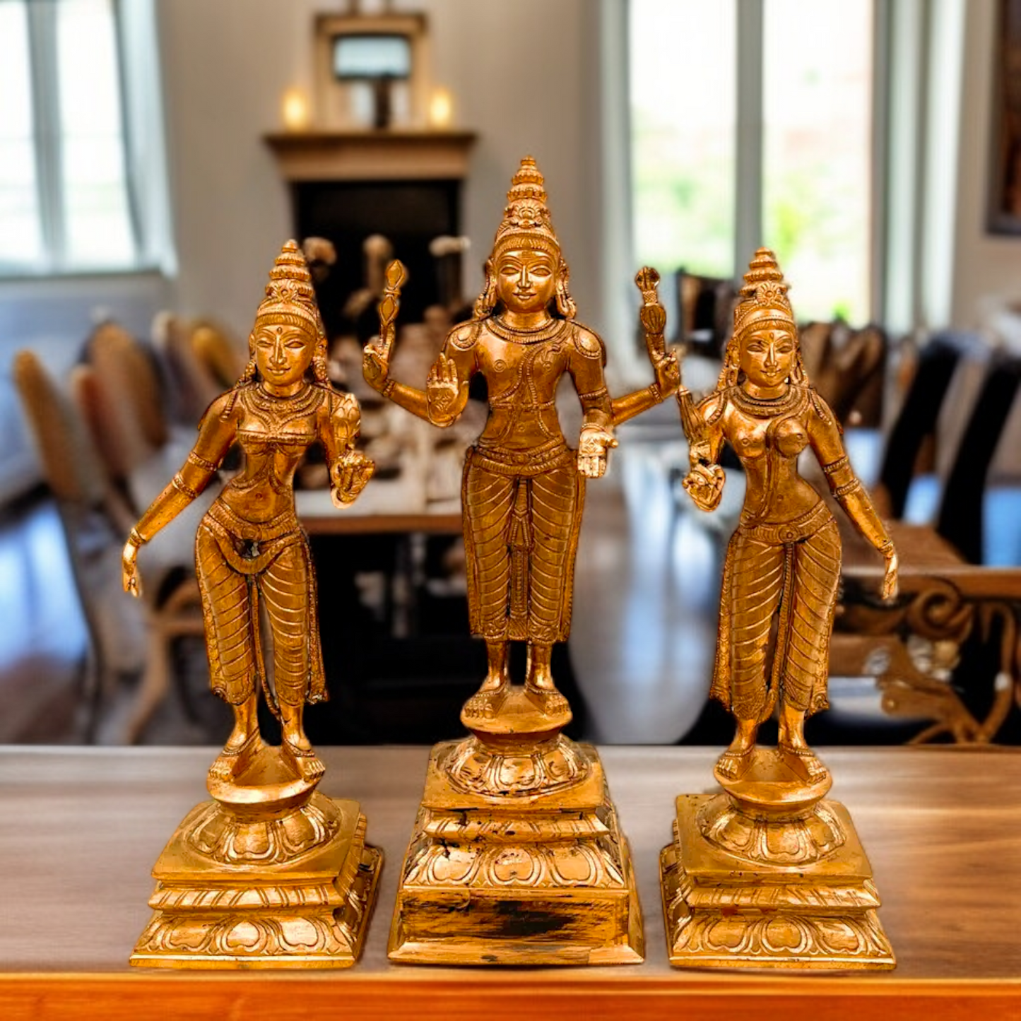 Lord Murugan Kartikeya Swamy with devasena and Valli Standing Panchaloha idol - 9 Inches Nikuressence