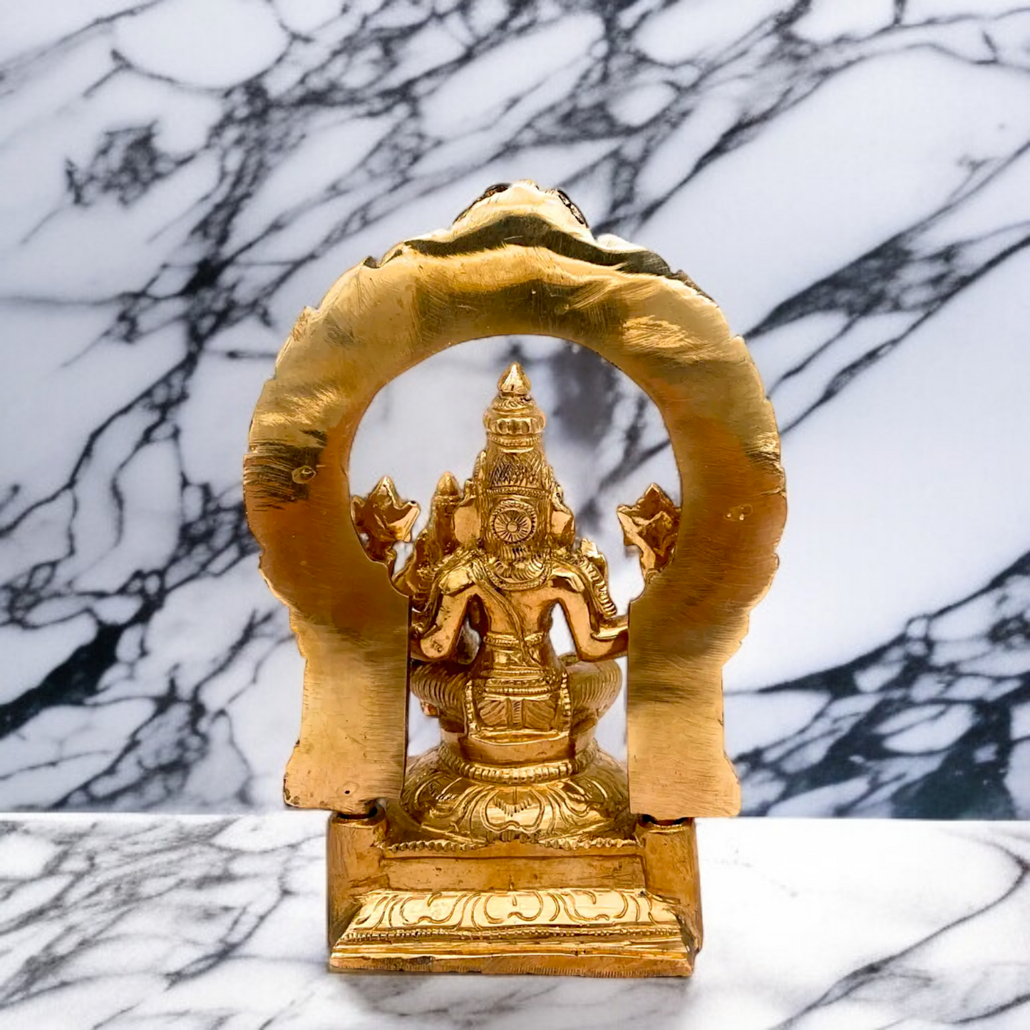 Vishnu Narasimha Swamy Bhagwan with Lakshmi Maa Seated with Blessing Panchaloha bronze idol - 7 Inches Nikuressence