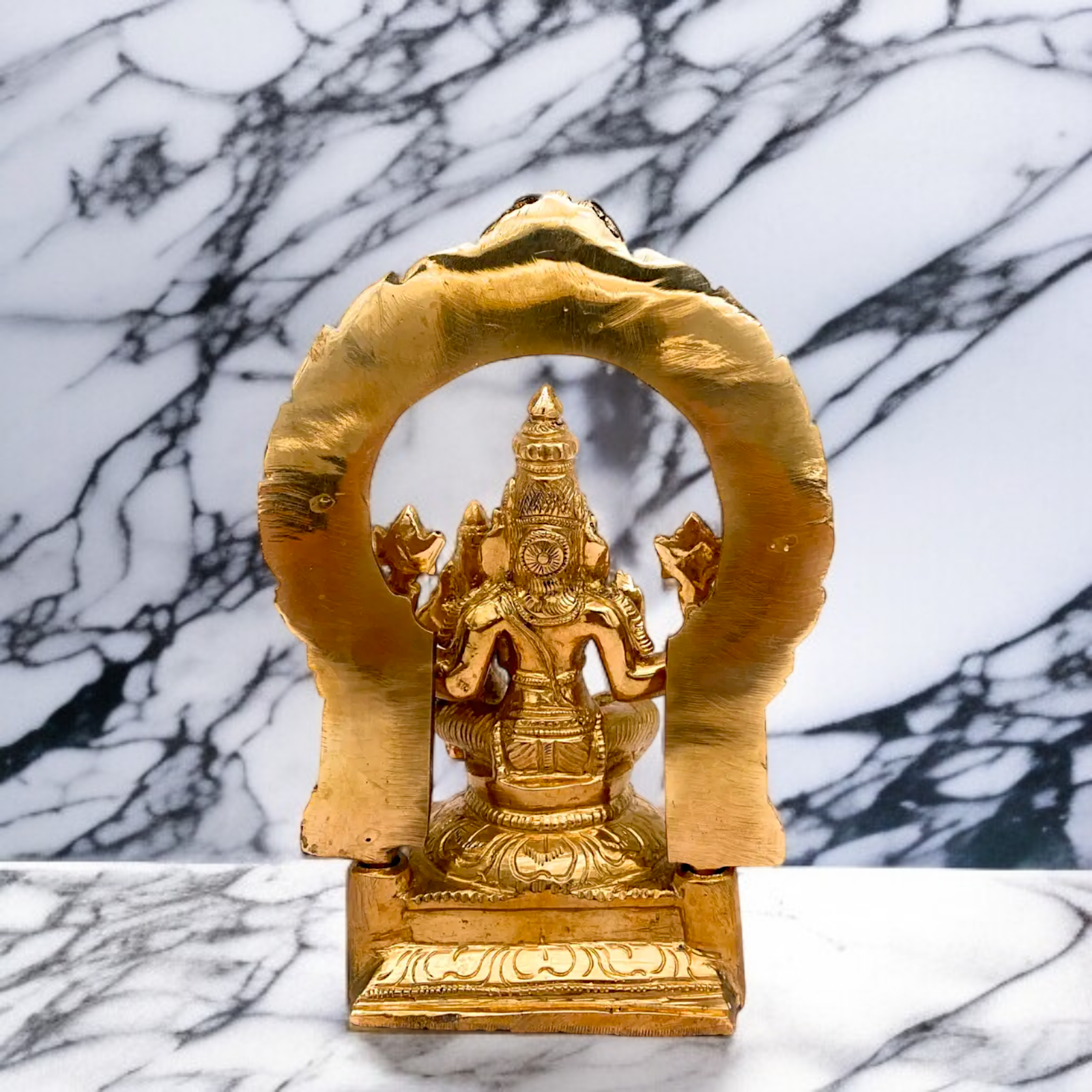 Vishnu Narasimha Swamy Bhagwan with Lakshmi Maa Seated with Blessing Panchaloha bronze idol - 7 Inches Nikuressence