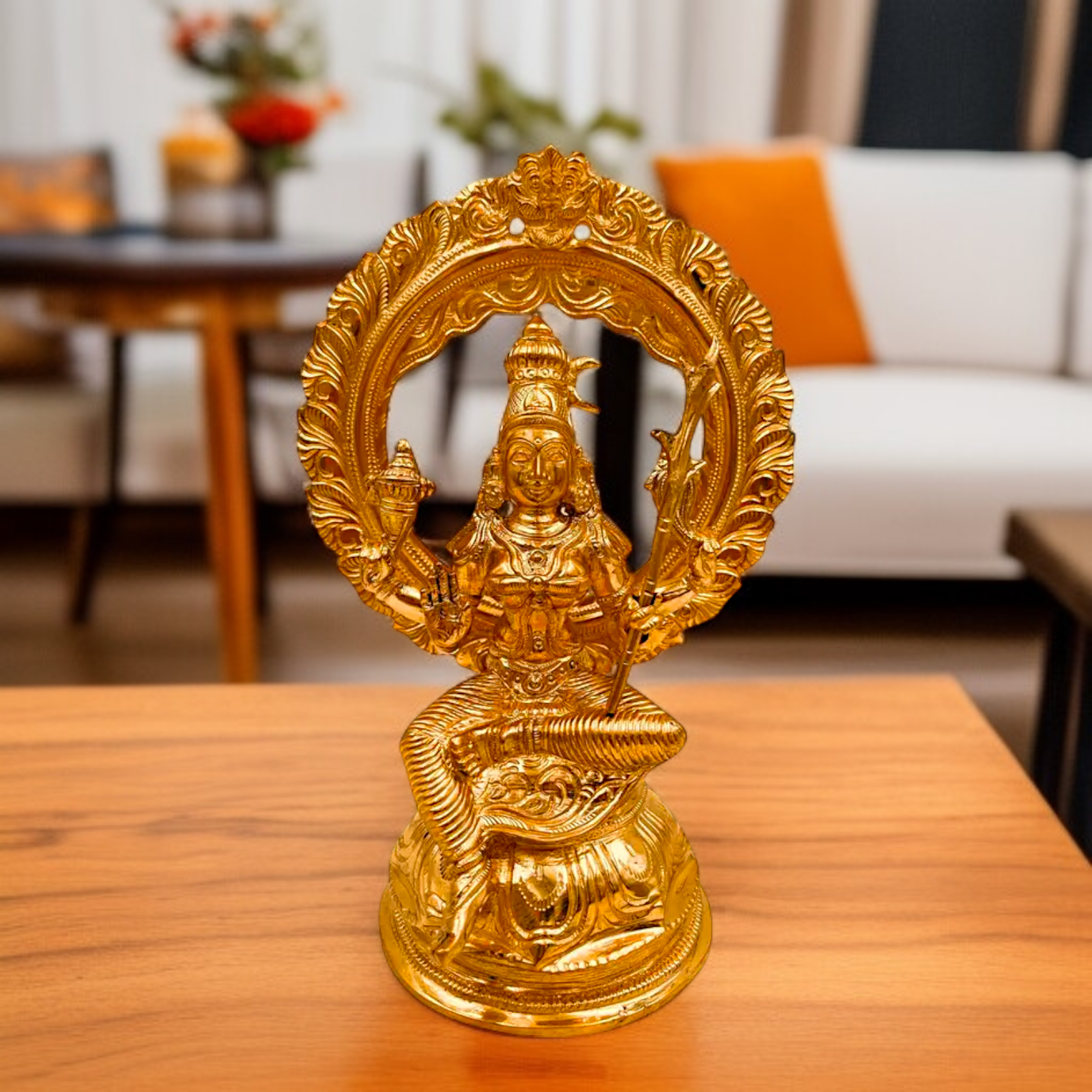 Goddess Raja Rajeshwari Blessing Seated Panchaloha bronze idol - 8 Inches Nikuressence