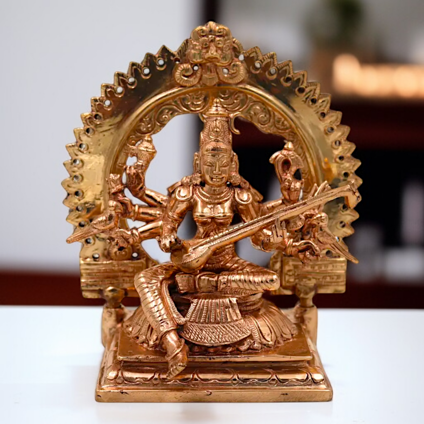 Goddess Raj matangi Devi Seated with Playing Veena Bronze/Panchaloha idol - 7 Inches Nikuressence