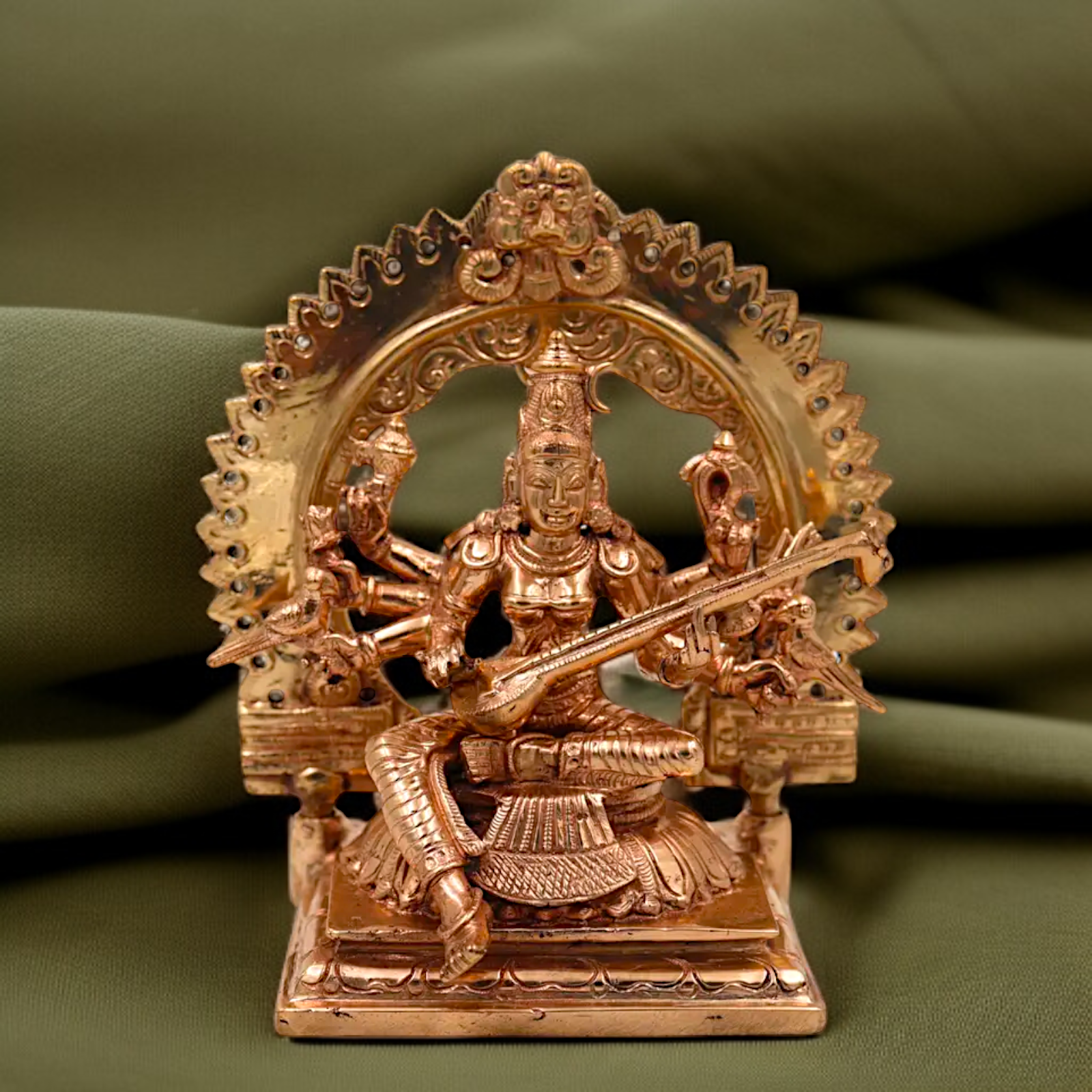Goddess Raj matangi Devi Seated with Playing Veena Bronze/Panchaloha idol - 7 Inches Nikuressence