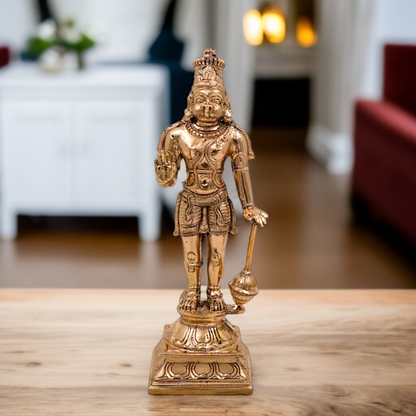 Lord Hanuman ji Blessing with Standing and hold mace Gada bronze/Panchaloha idol - 9.5 Inches Nikuressence