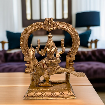 Lord Murugan Kartikeya seated on peacock bronze/Panchaloha idol - 8 Inches Nikuressence