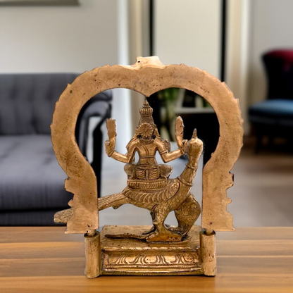 Lord Murugan Kartikeya seated on peacock bronze/Panchaloha idol - 8 Inches Nikuressence