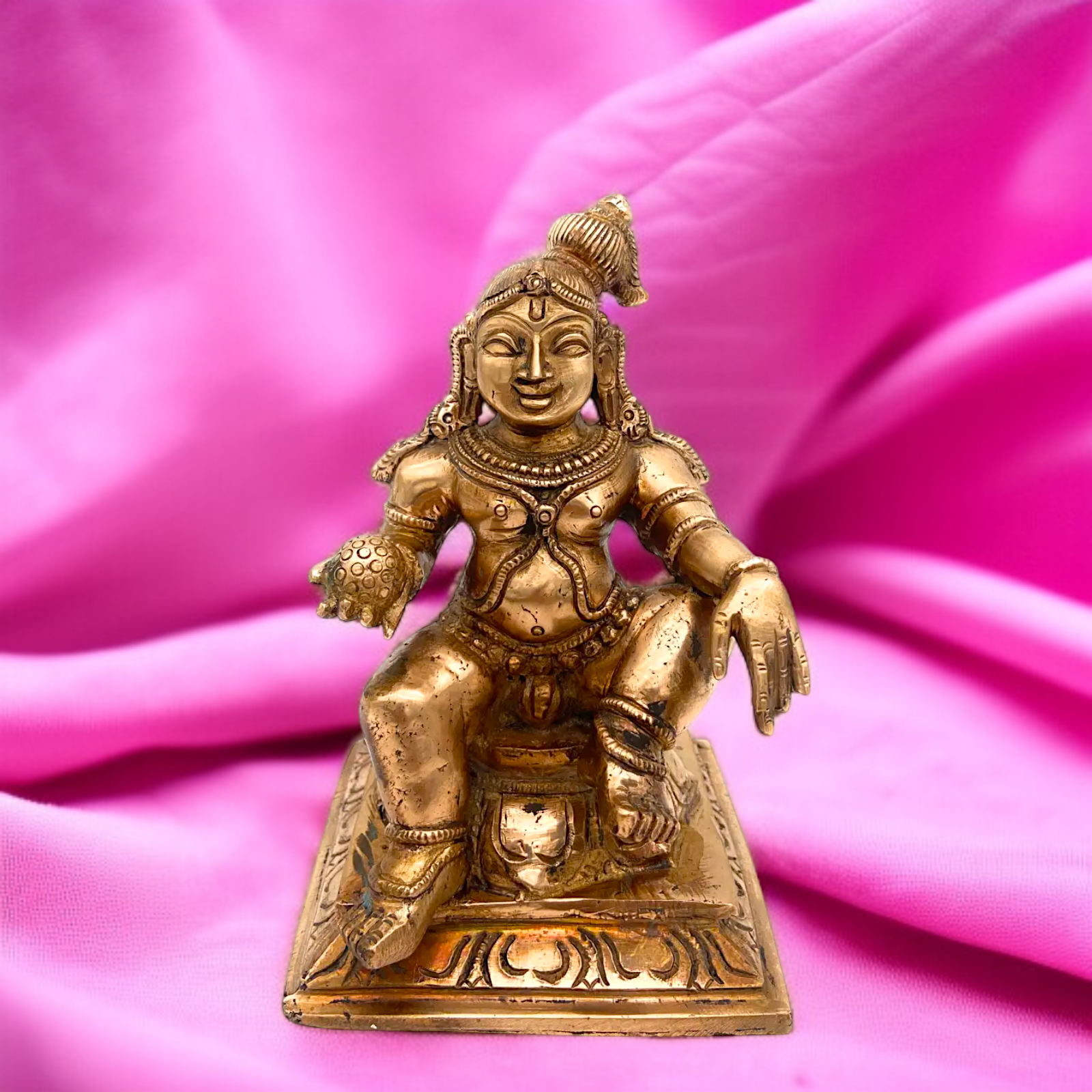 Bronze Panchaloha Bal krishna Laddoo Gopal seated idol - 6.5 Inches Nikuressence