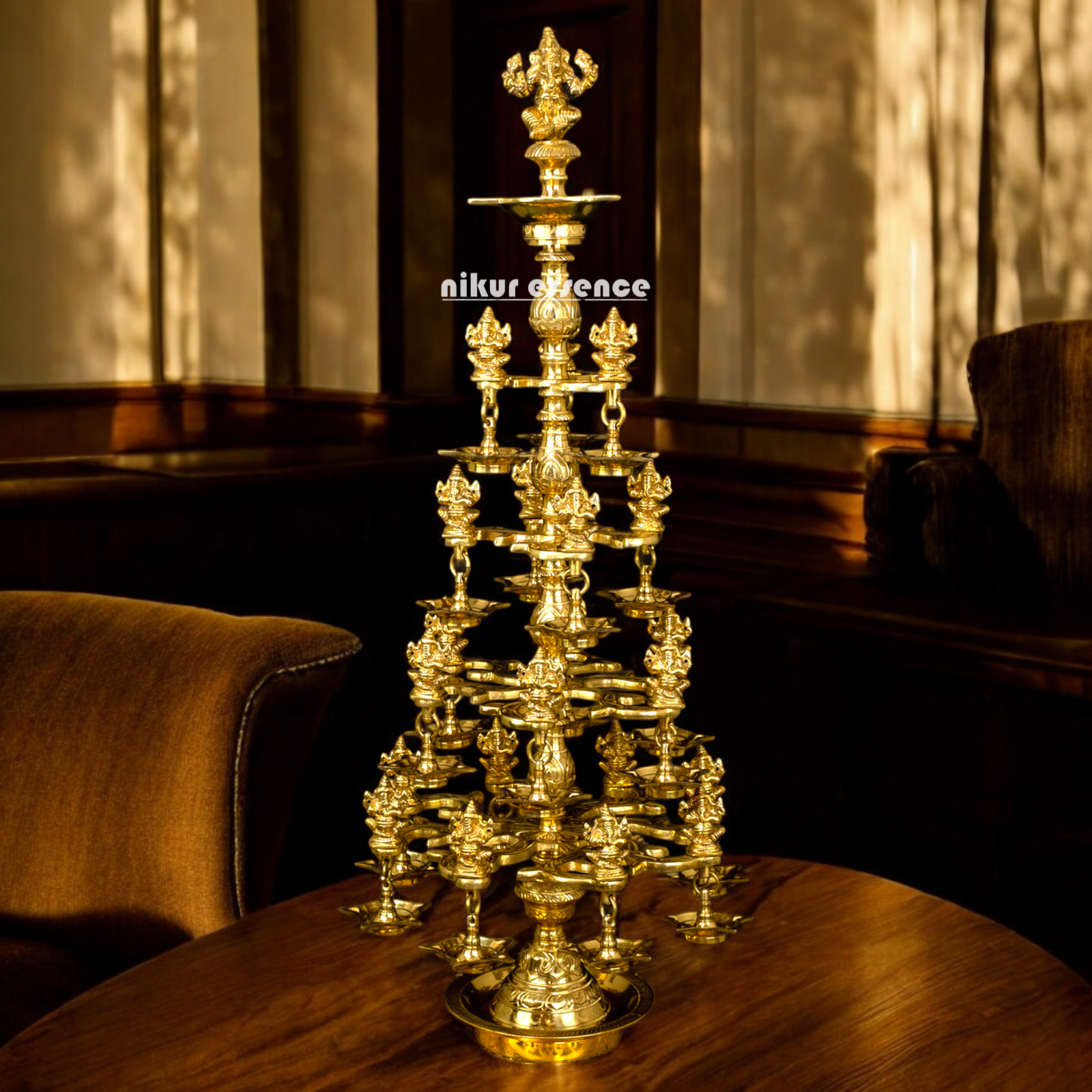 Brass Ganesha Lamp Vilakku Diya by Nikur Essence - 96.5 cm Nikuressence