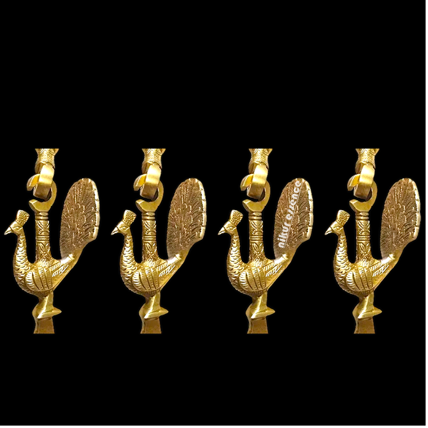 Wooden Jhoola with 4 Brass Chains, Elephant & Peacock Carvings, Ceiling Hooks & Plank Joints Nikuressence