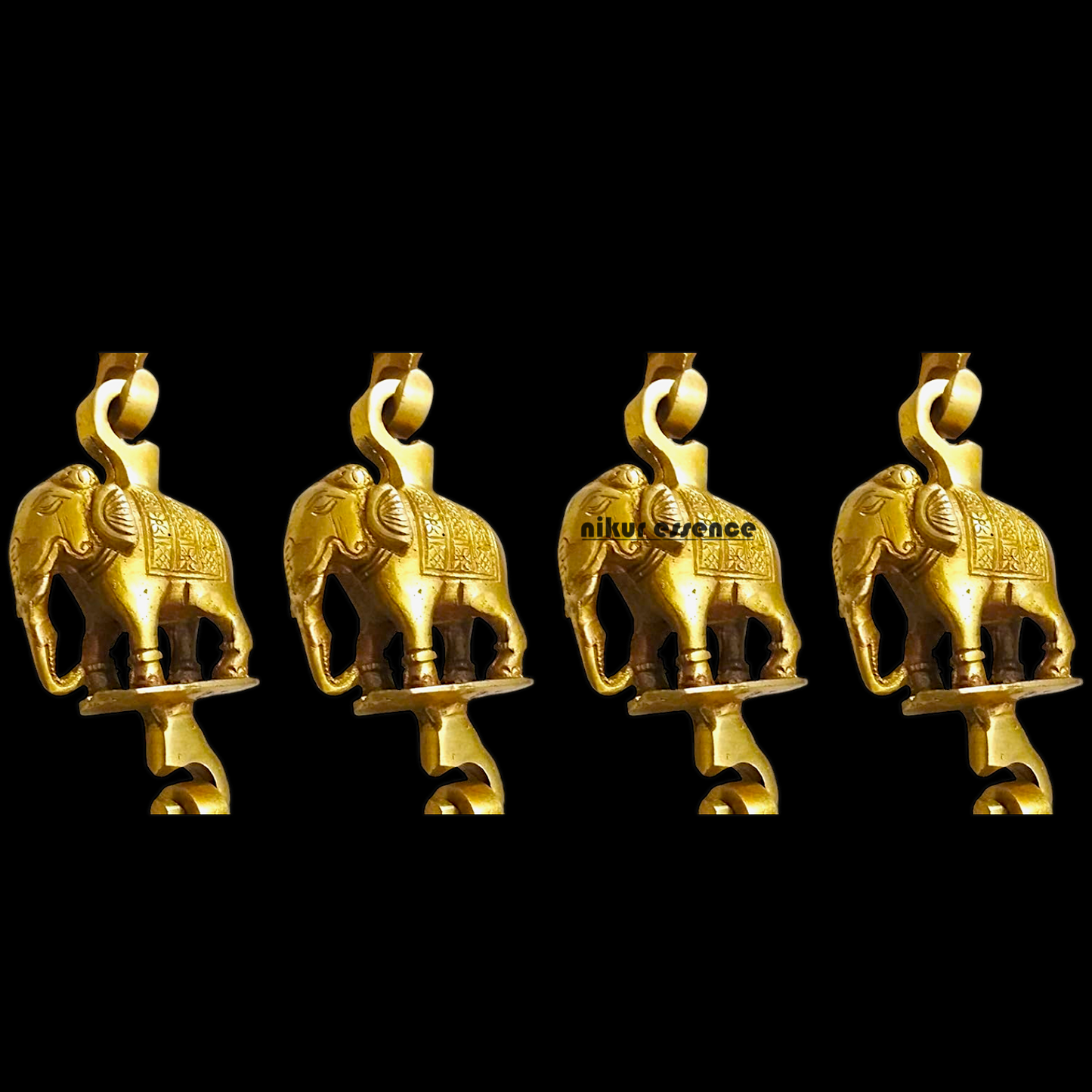 Wooden Jhoola with 4 Brass Chains, Elephant & Peacock Carvings, Ceiling Hooks & Plank Joints Nikuressence