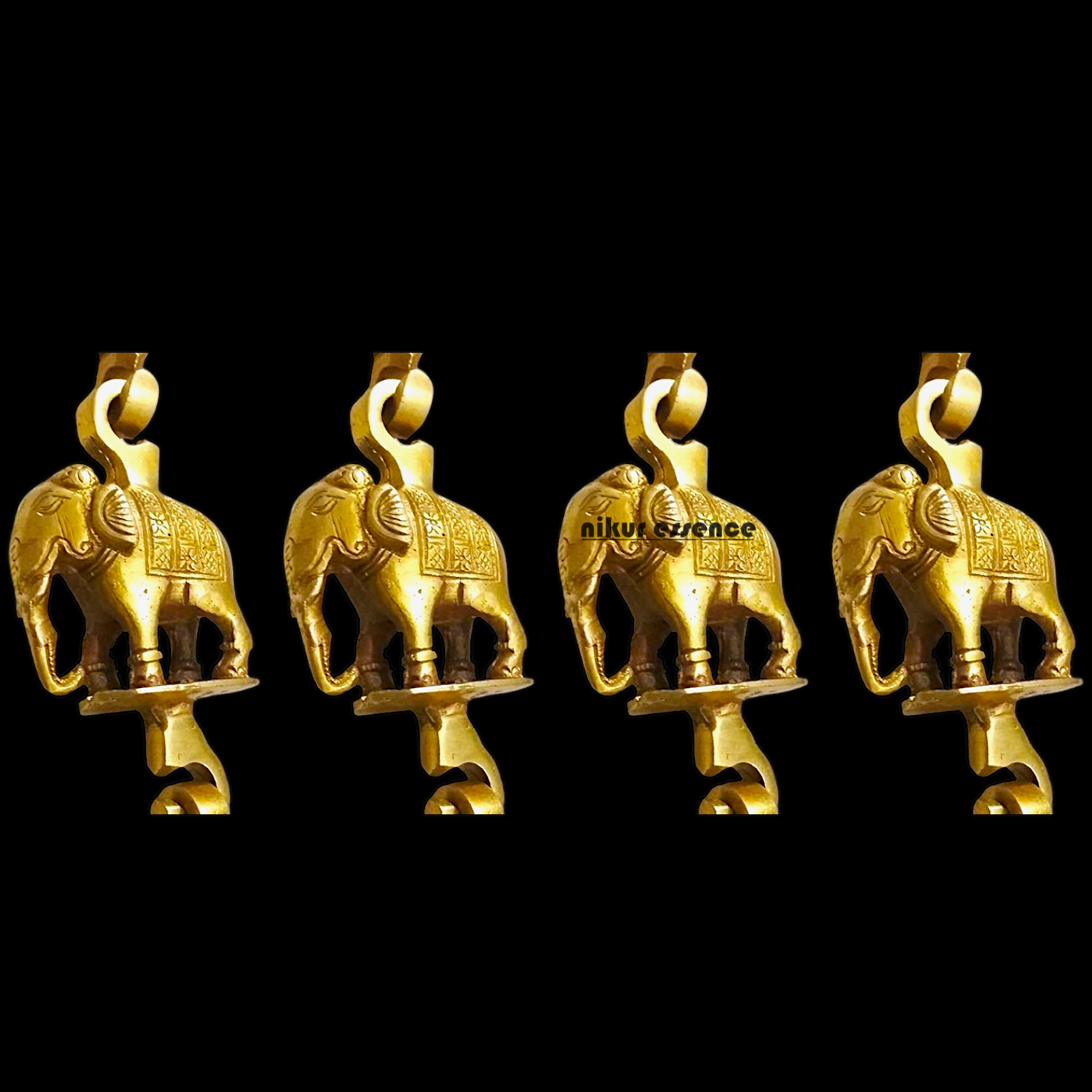 Wooden Jhoola with 4 Brass Chains, Elephant & Peacock Carvings, Ceiling Hooks & Plank Joints Nikuressence