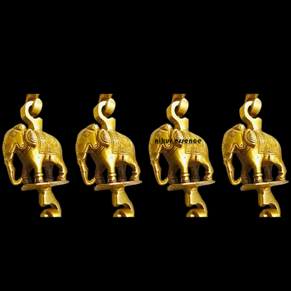 Wooden Jhoola with 4 Brass Chains, Elephant & Peacock Carvings, Ceiling Hooks & Plank Joints Nikuressence