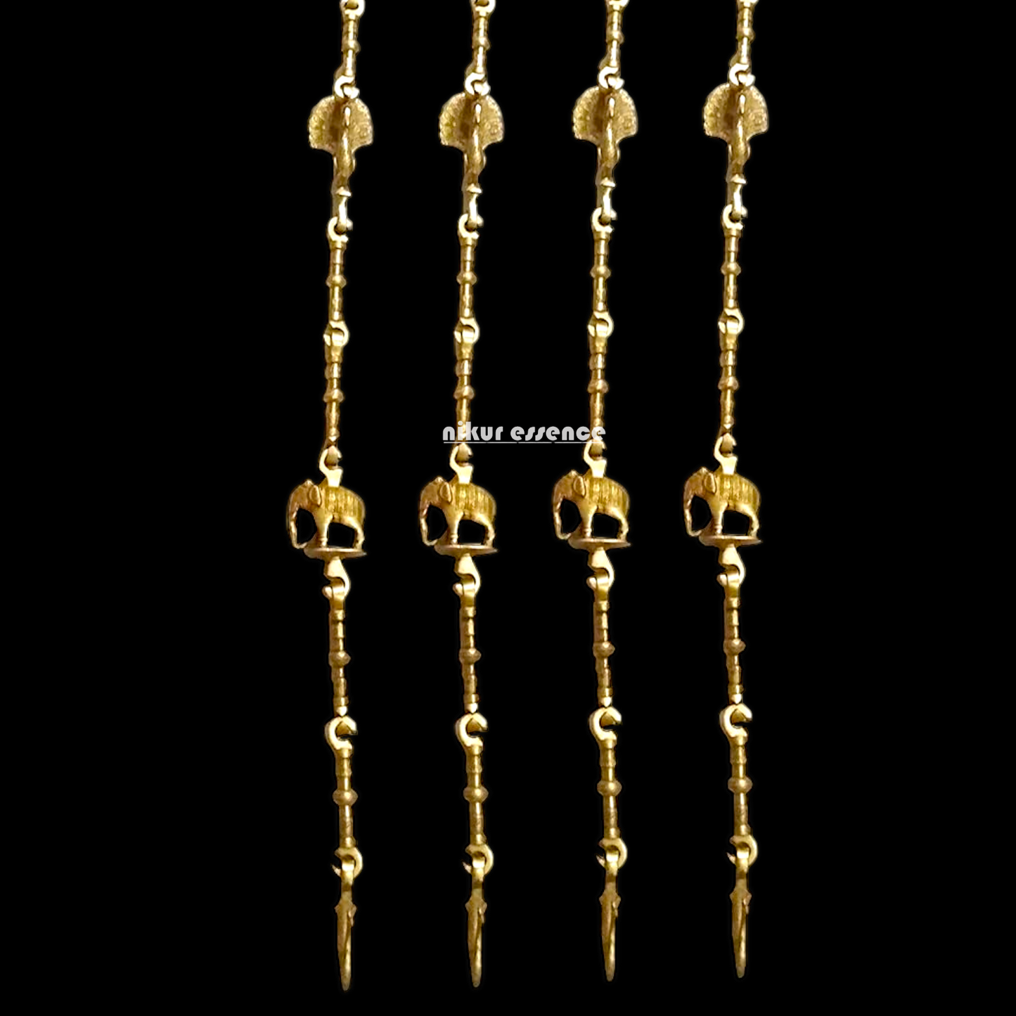 Wooden Jhoola with 4 Brass Chains, Elephant & Peacock Carvings, Ceiling Hooks & Plank Joints Nikuressence