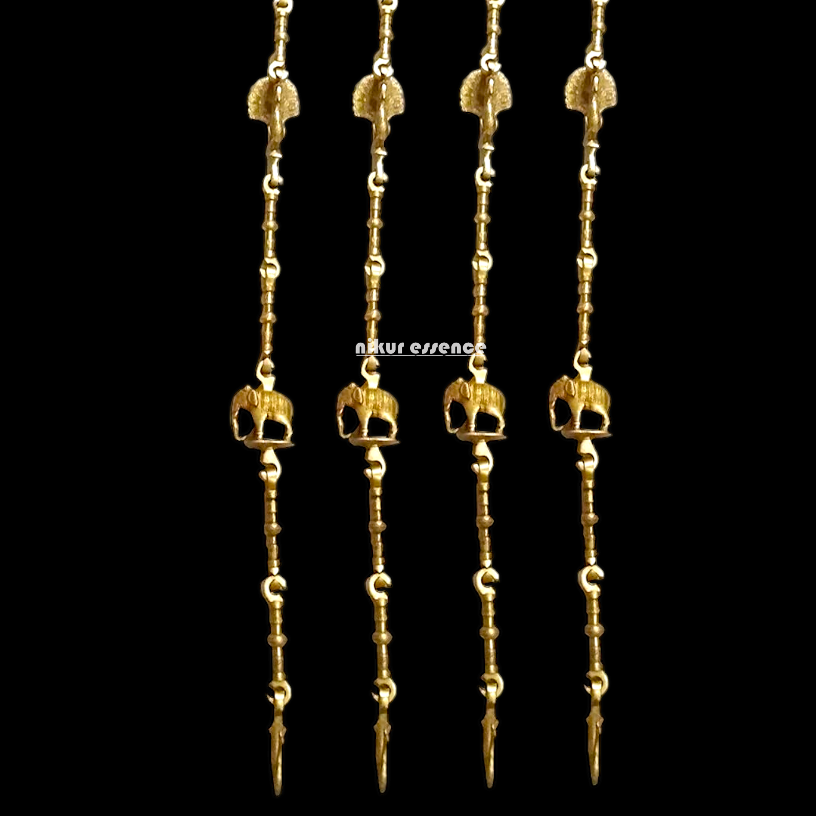 Wooden Jhoola with 4 Brass Chains, Elephant & Peacock Carvings, Ceiling Hooks & Plank Joints Nikuressence