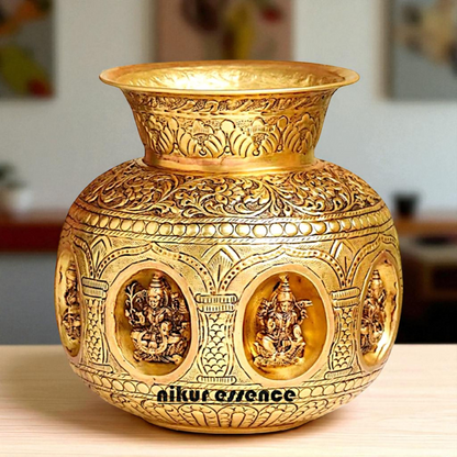 Pot kalash asthalakshmi solid Brass - 8 Inches Nikuressence