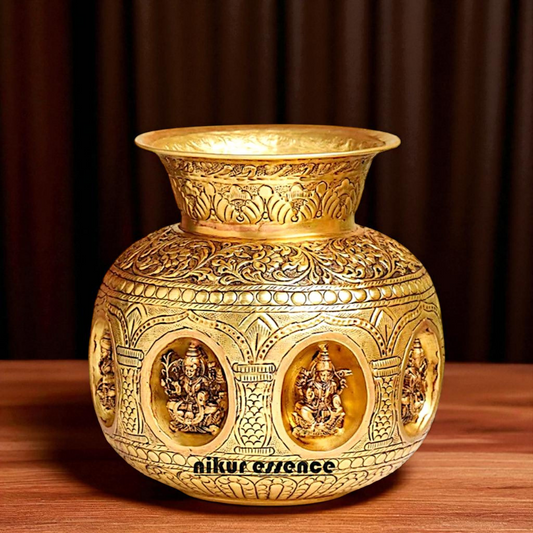 Pot kalash asthalakshmi solid Brass - 8 Inches Nikuressence