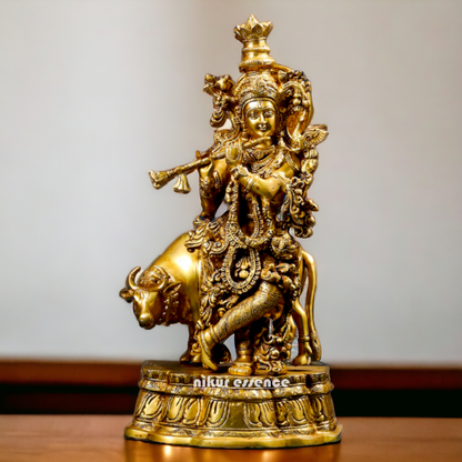 Lord Krishna Gopal standing with cow Brass idol - 23 inches Nikuressence