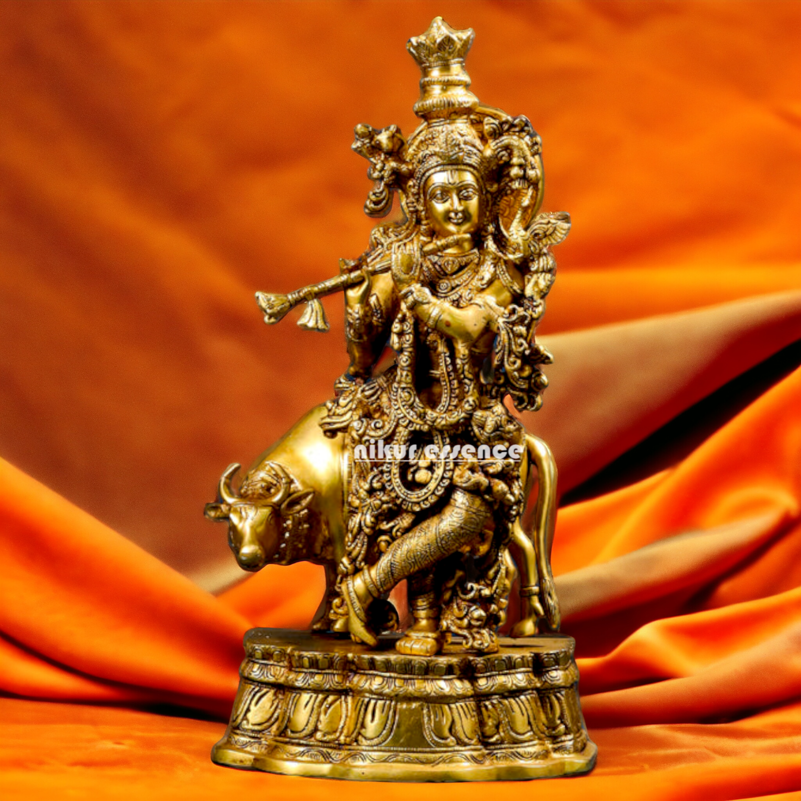 Lord Krishna Gopal standing with cow Brass idol - 23 inches Nikuressence