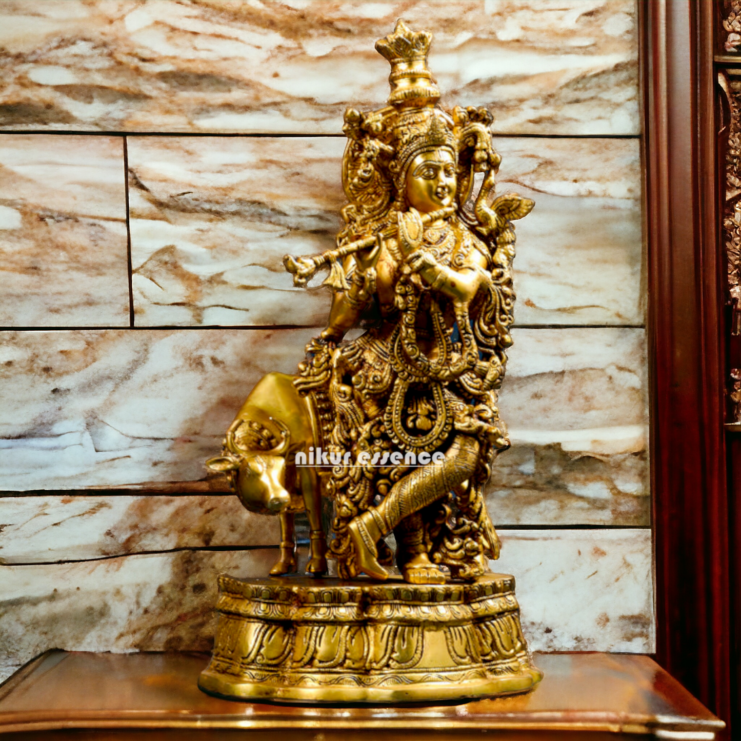 Lord Krishna Gopal standing with cow Brass idol - 23 inches Nikuressence