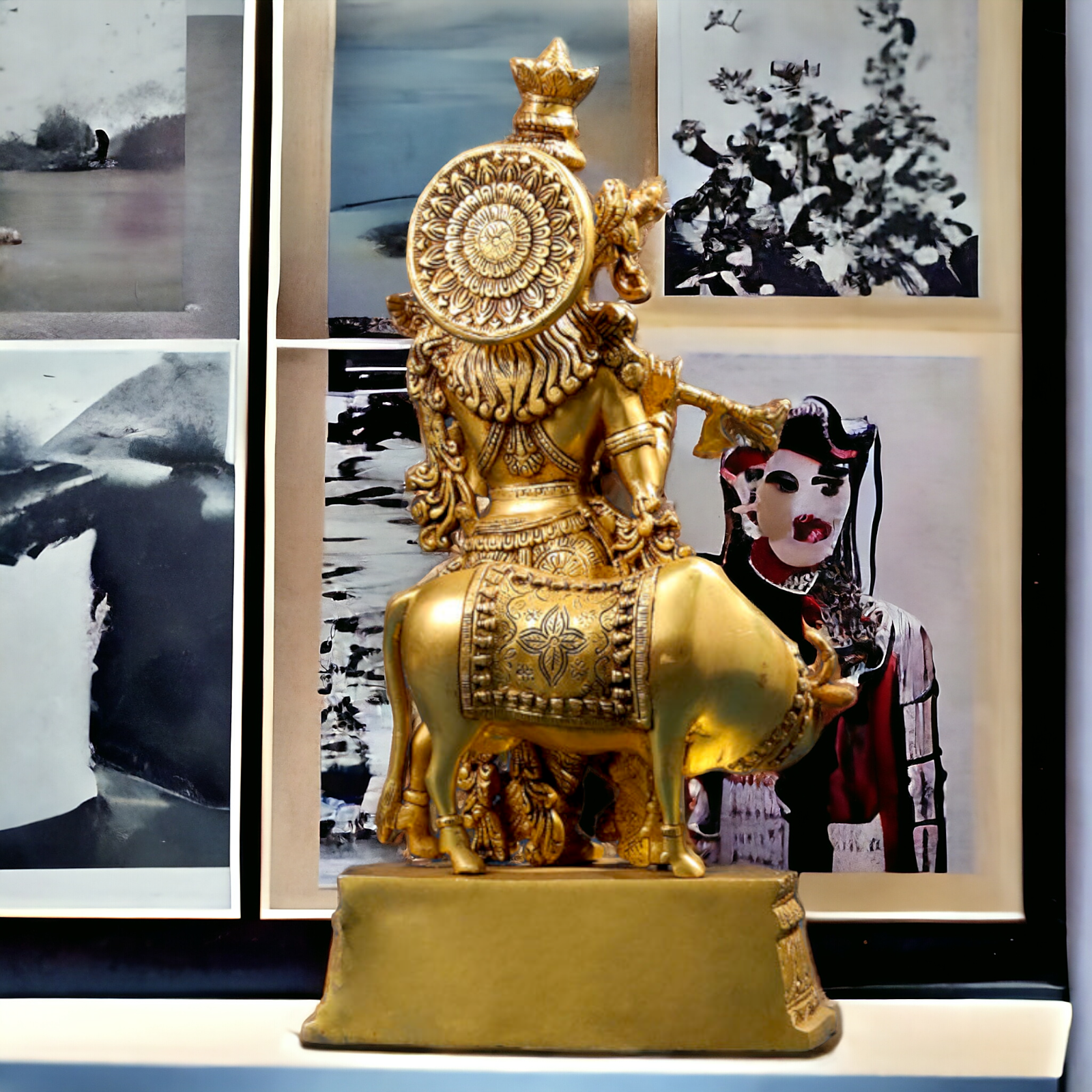 Lord Krishna Gopal standing with cow Brass idol - 23 inches Nikuressence