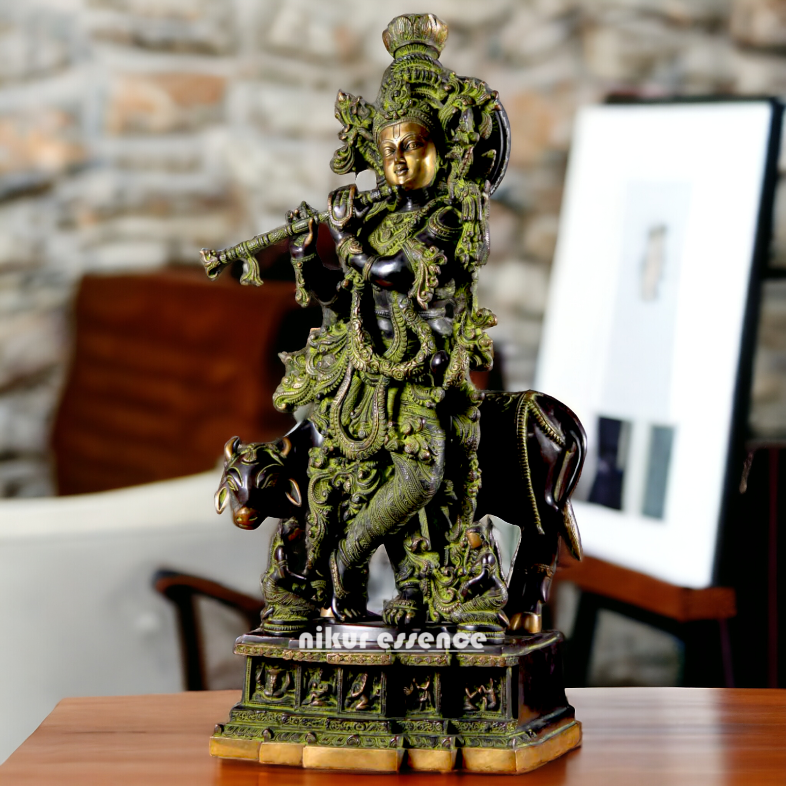 Shop Krishna Bhagwan Playing Flute Brass idol - 28 Inch Nikuressence