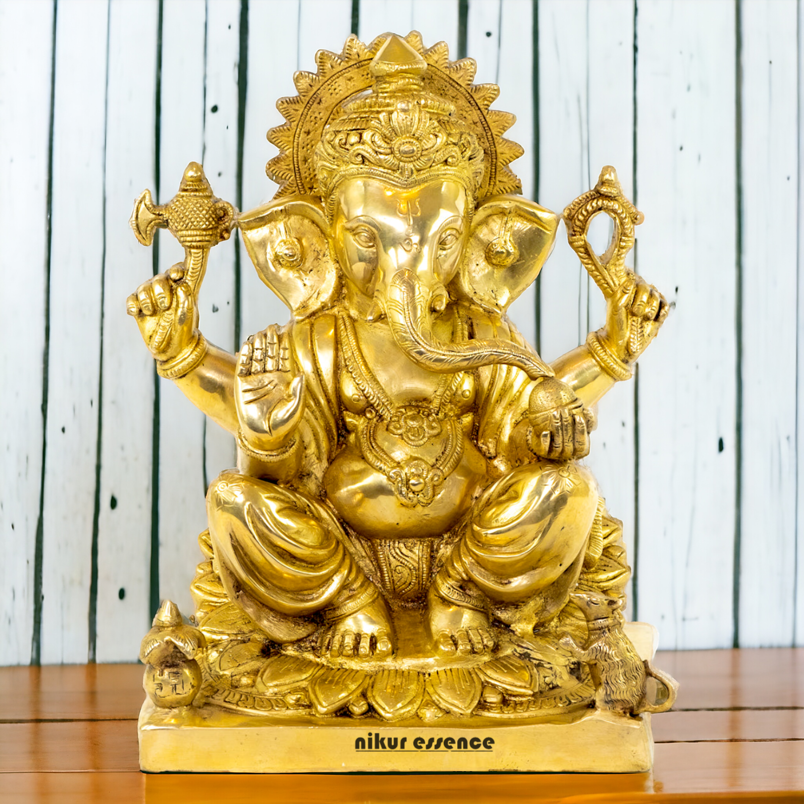 Solid Brass Vinayaka Ganesha Sitting idol - 14.5 Inch Nikuressence