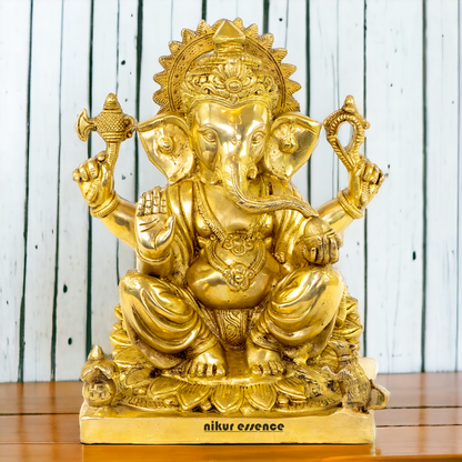 Solid Brass Vinayaka Ganesha Sitting idol - 14.5 Inch Nikuressence