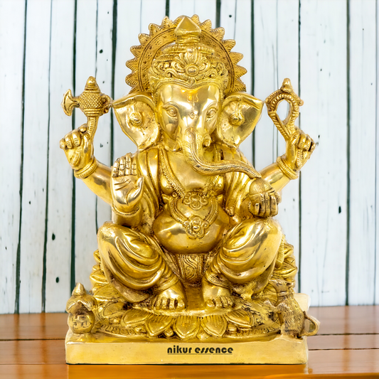 Solid Brass Vinayaka Ganesha Sitting idol - 14.5 Inch Nikuressence
