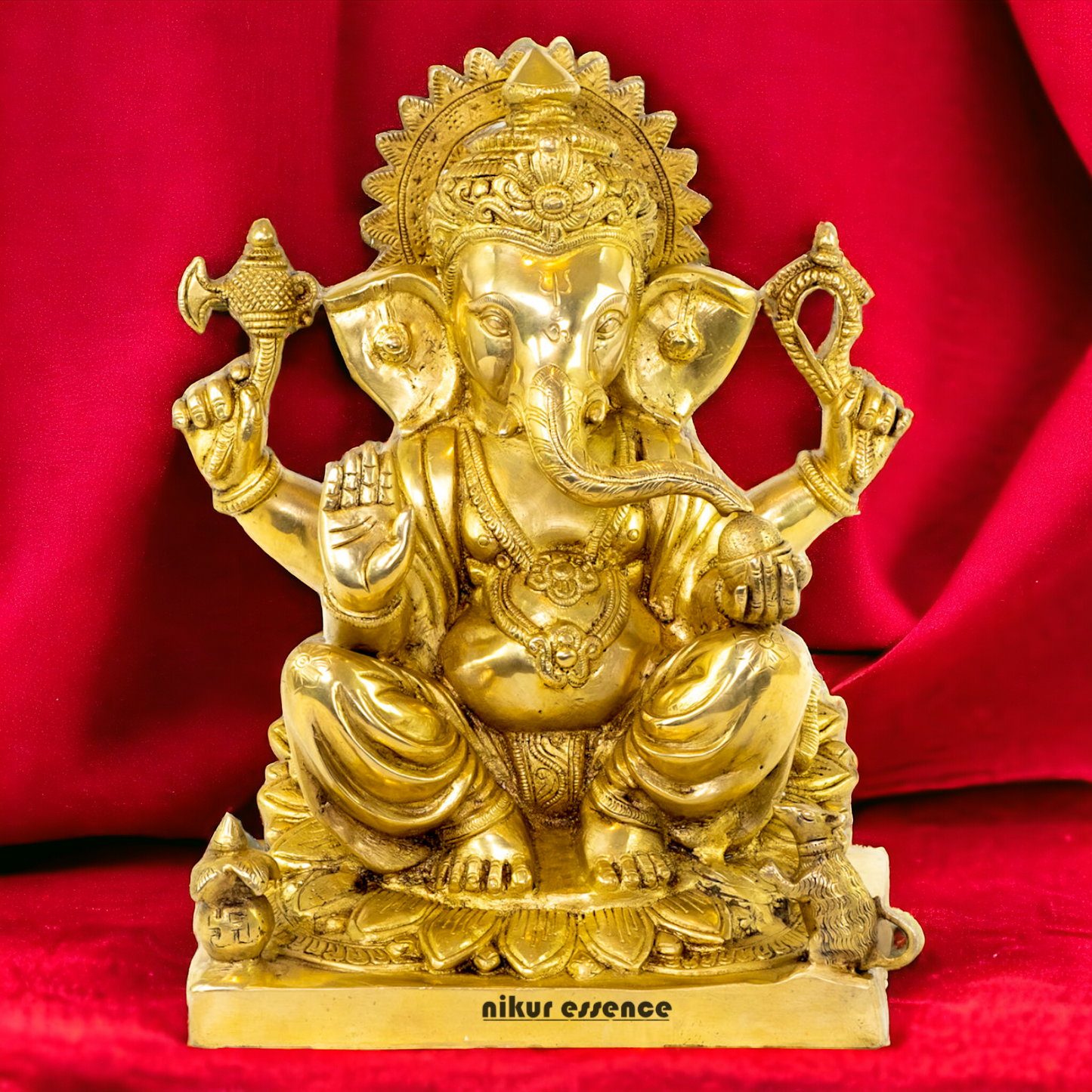 Solid Brass Vinayaka Ganesha Sitting idol - 14.5 Inch Nikuressence