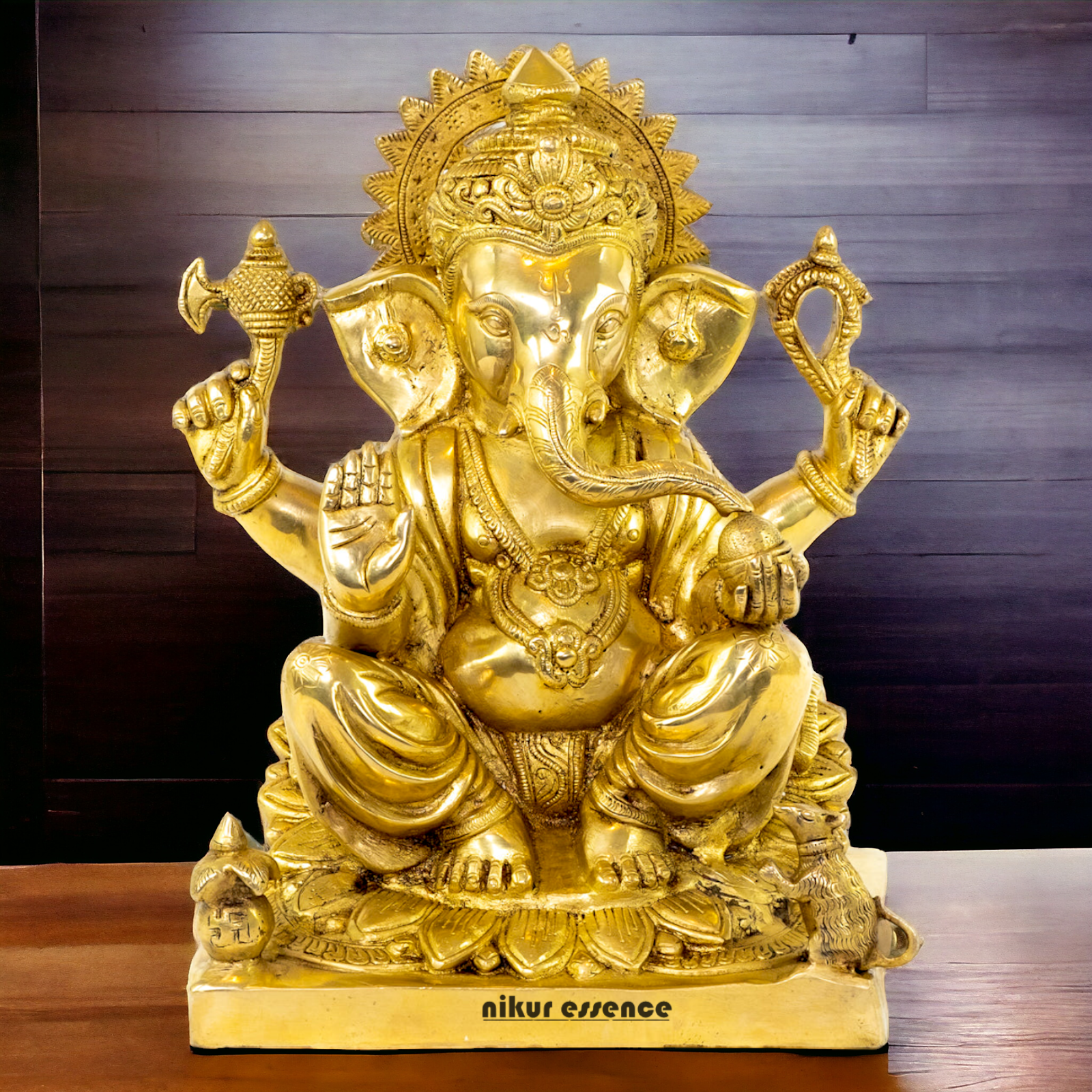 Solid Brass Vinayaka Ganesha Sitting idol - 14.5 Inch Nikuressence