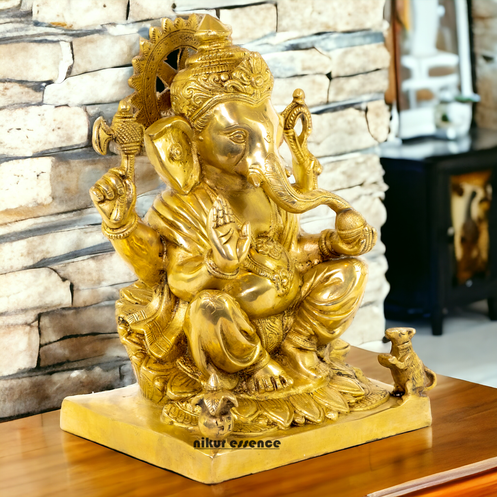 Solid Brass Vinayaka Ganesha Sitting idol - 14.5 Inch Nikuressence