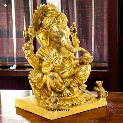Solid Brass Vinayaka Ganesha Sitting idol - 14.5 Inch Nikuressence