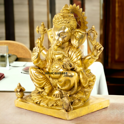 Solid Brass Vinayaka Ganesha Sitting idol - 14.5 Inch Nikuressence