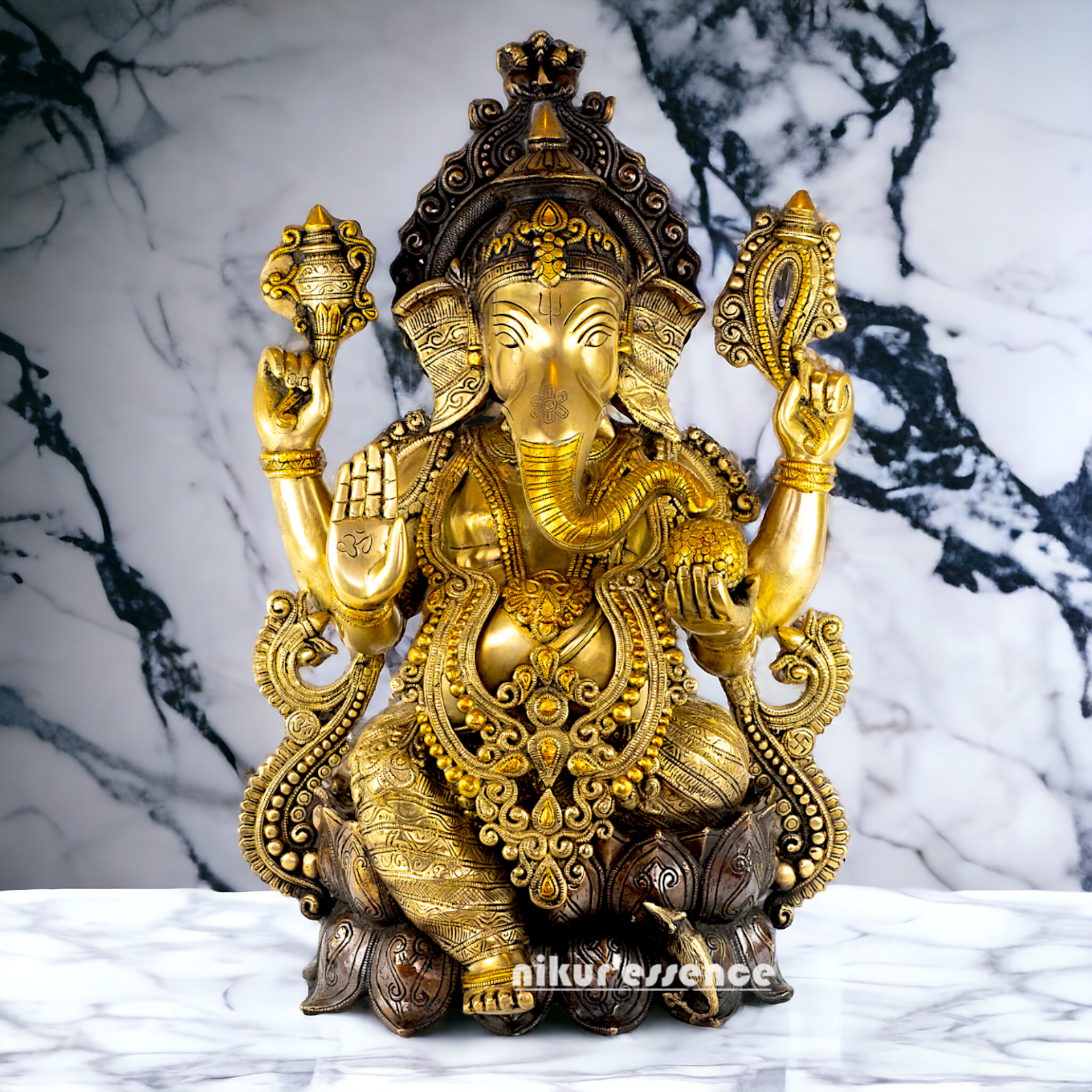 Brass Ganesh Sitting idol - 21 inches Nikuressence