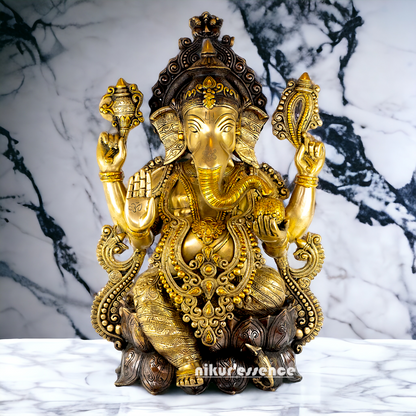 Brass Ganesh Sitting idol - 21 inches Nikuressence