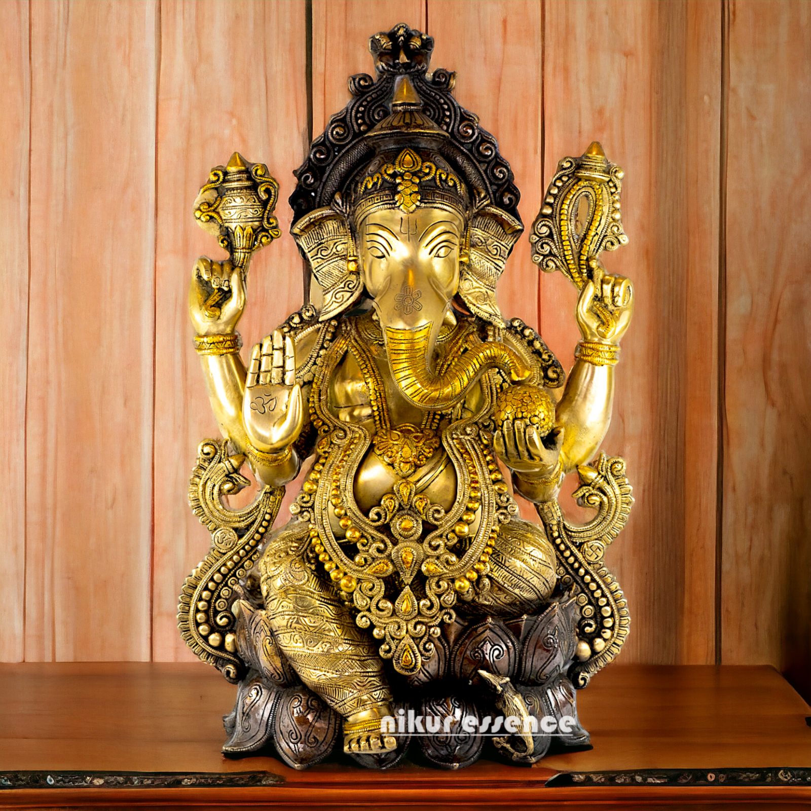 Brass Ganesh Sitting idol - 21 inches Nikuressence