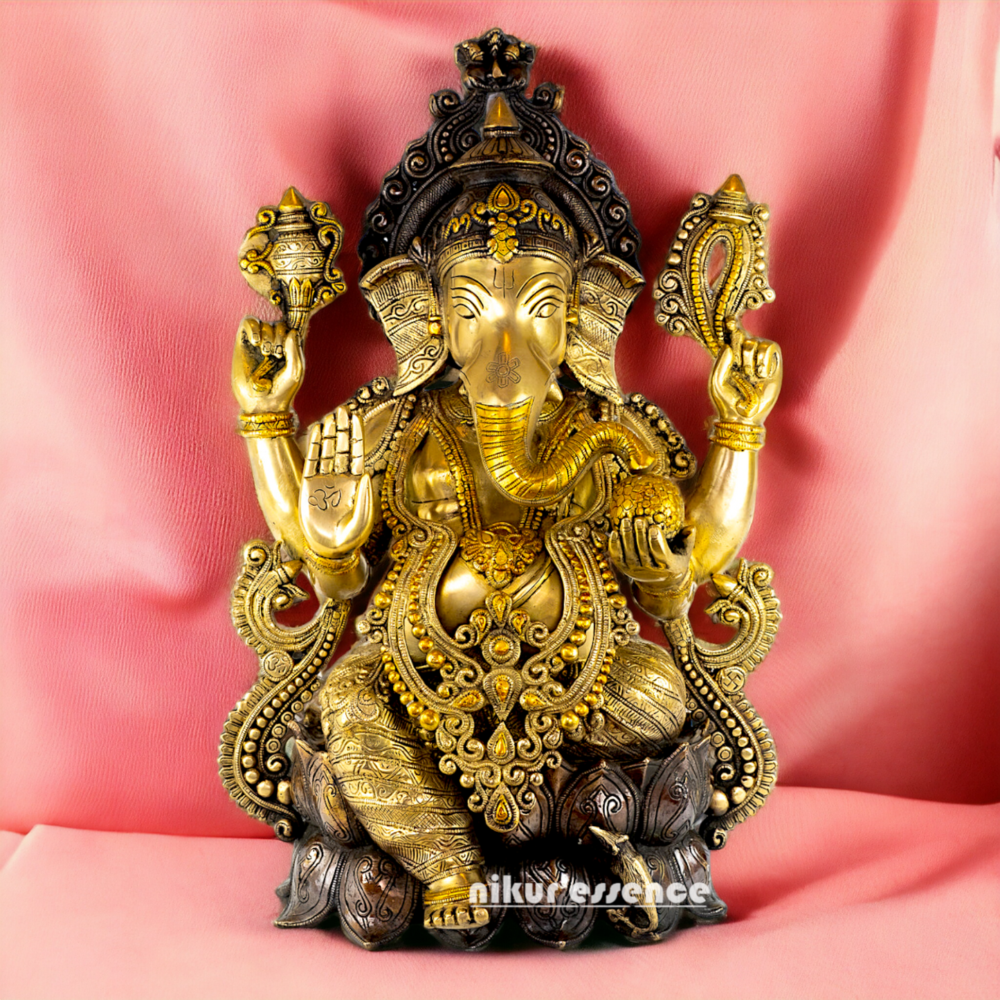 Brass Ganesh Sitting idol - 21 inches Nikuressence