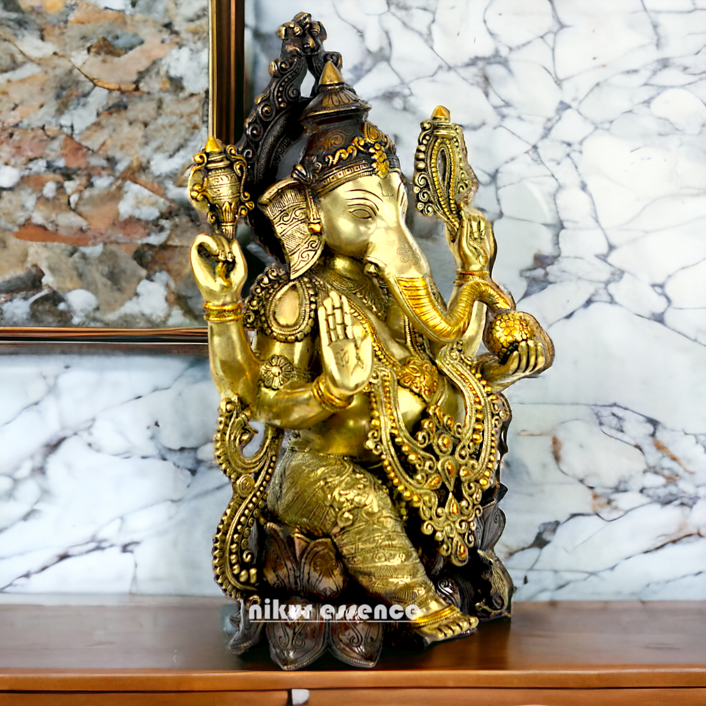 Brass Ganesh Sitting idol - 21 inches Nikuressence