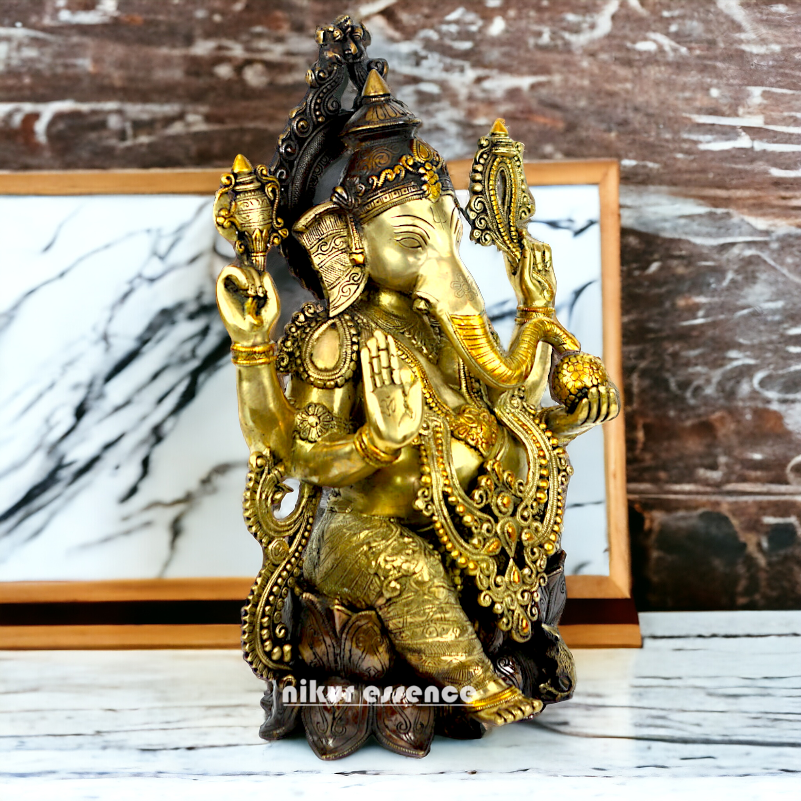 Brass Ganesh Sitting idol - 21 inches Nikuressence