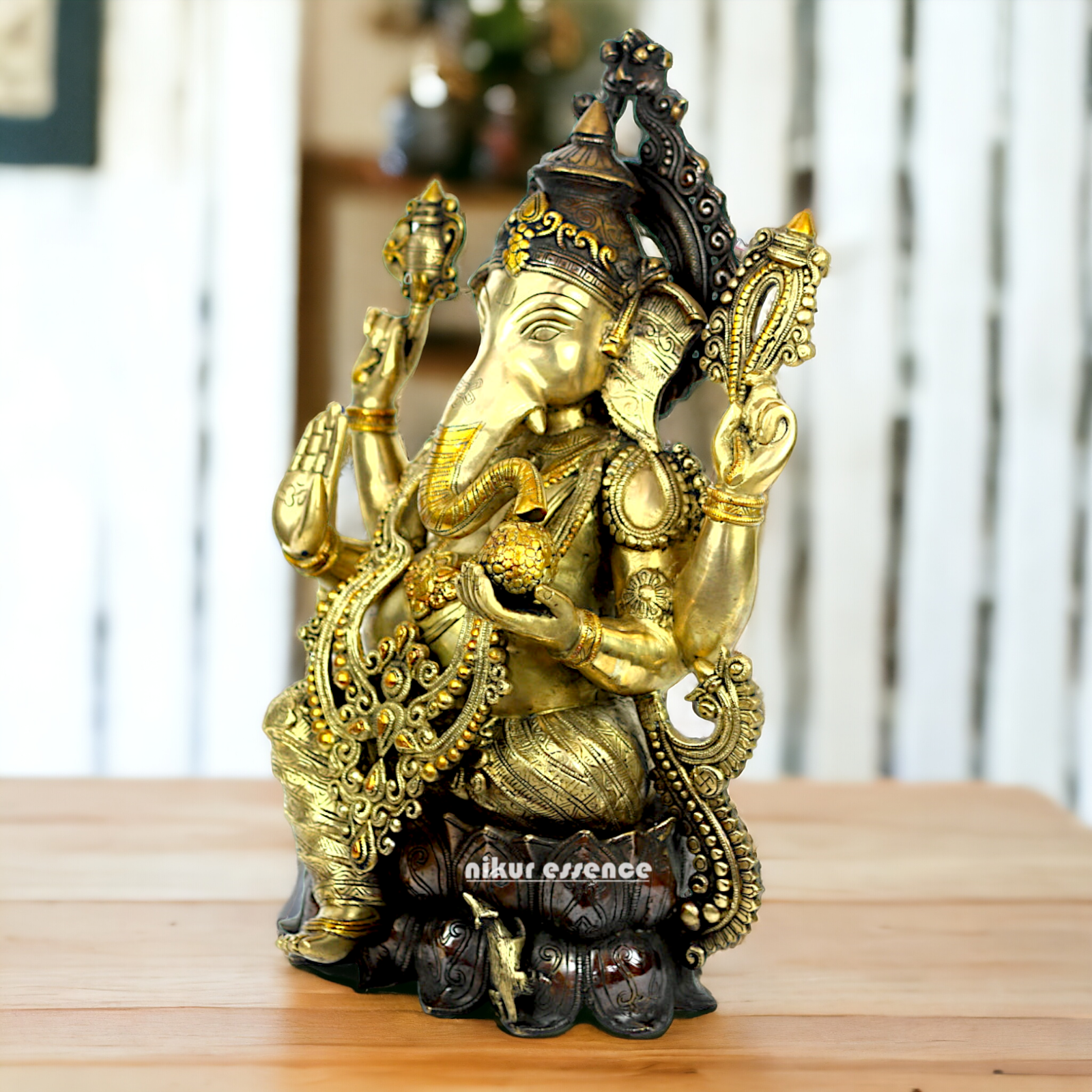 Brass Ganesh Sitting idol - 21 inches Nikuressence