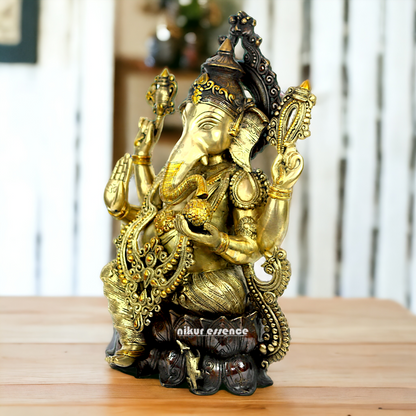 Brass Ganesh Sitting idol - 21 inches Nikuressence