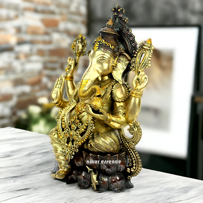 Brass Ganesh Sitting idol - 21 inches Nikuressence