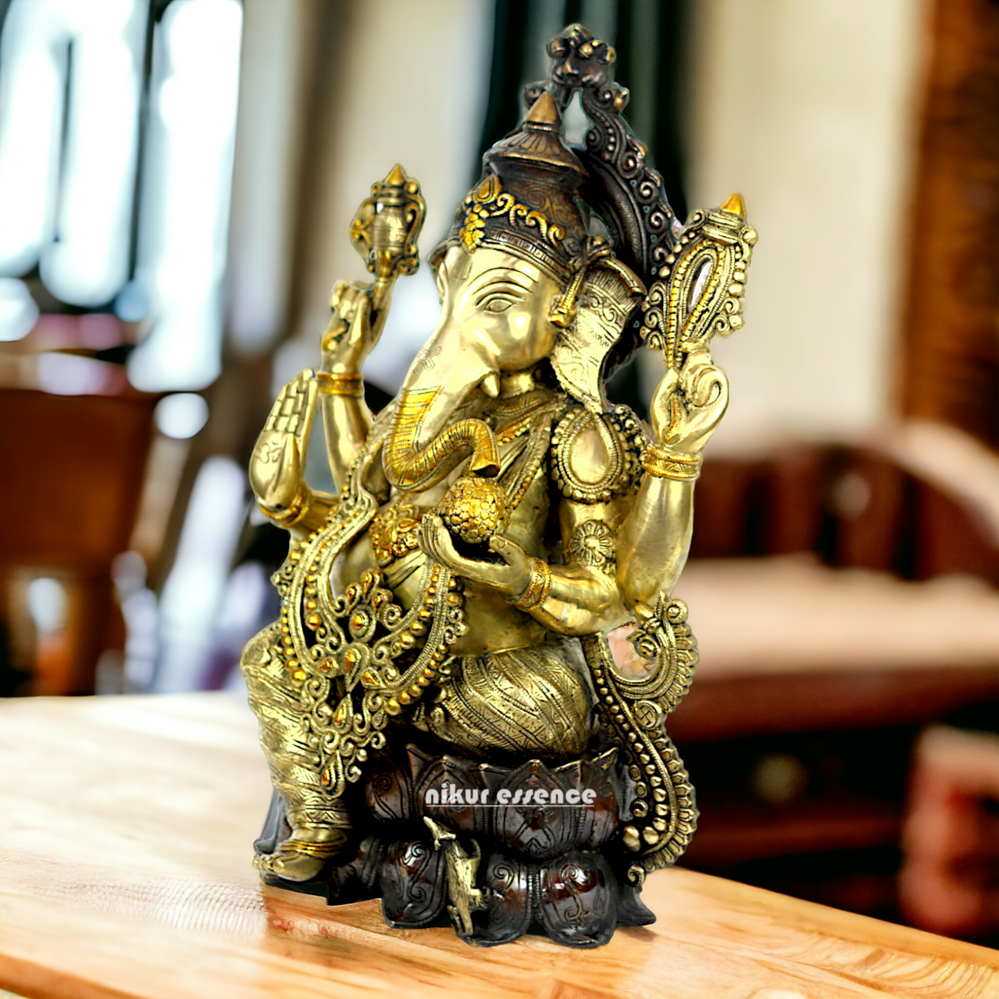 Brass Ganesh Sitting idol - 21 inches Nikuressence