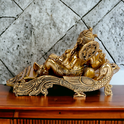 Solid Brass Ganesha Resting on Peacock statue - 11.5 inches Nikuressence