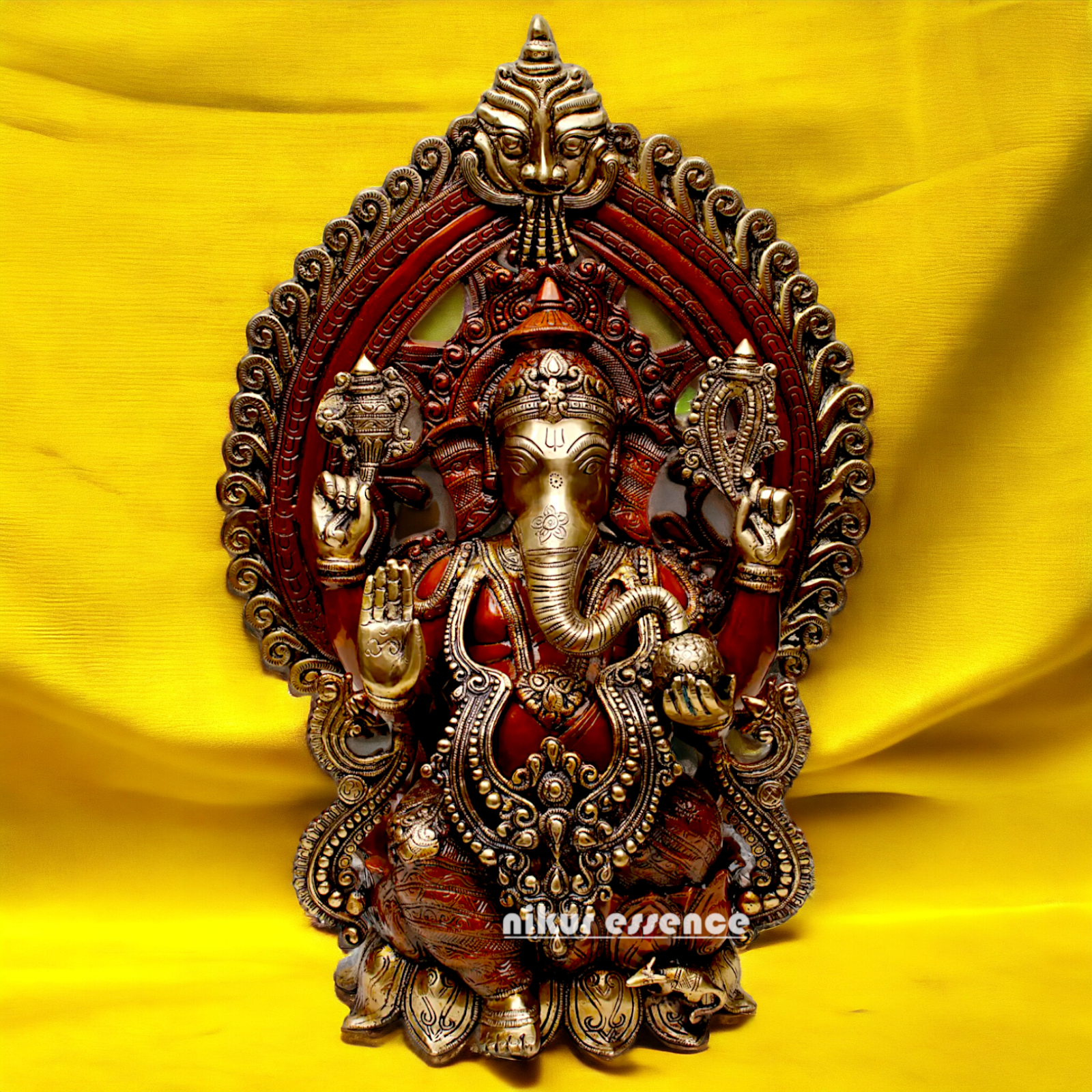 Large Ganesha Ganpati Sitting on Lotus brass idol- 25 inches Nikuressence